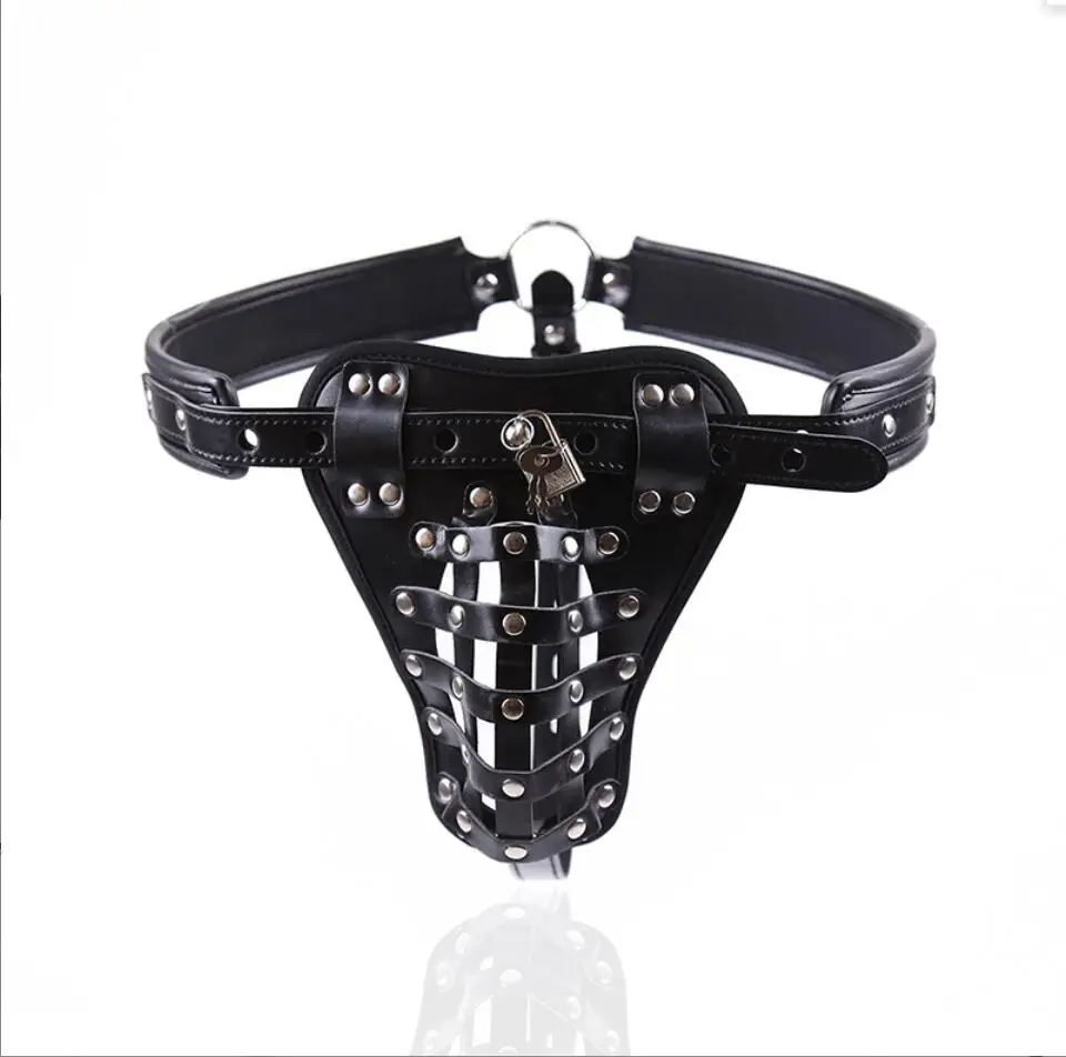 leather Pants Penis Ring Male Chastity Device Belt Sleeve Cock Cage Sex Toys For Men Sexy Panty With Cockring Cock Rings S2644