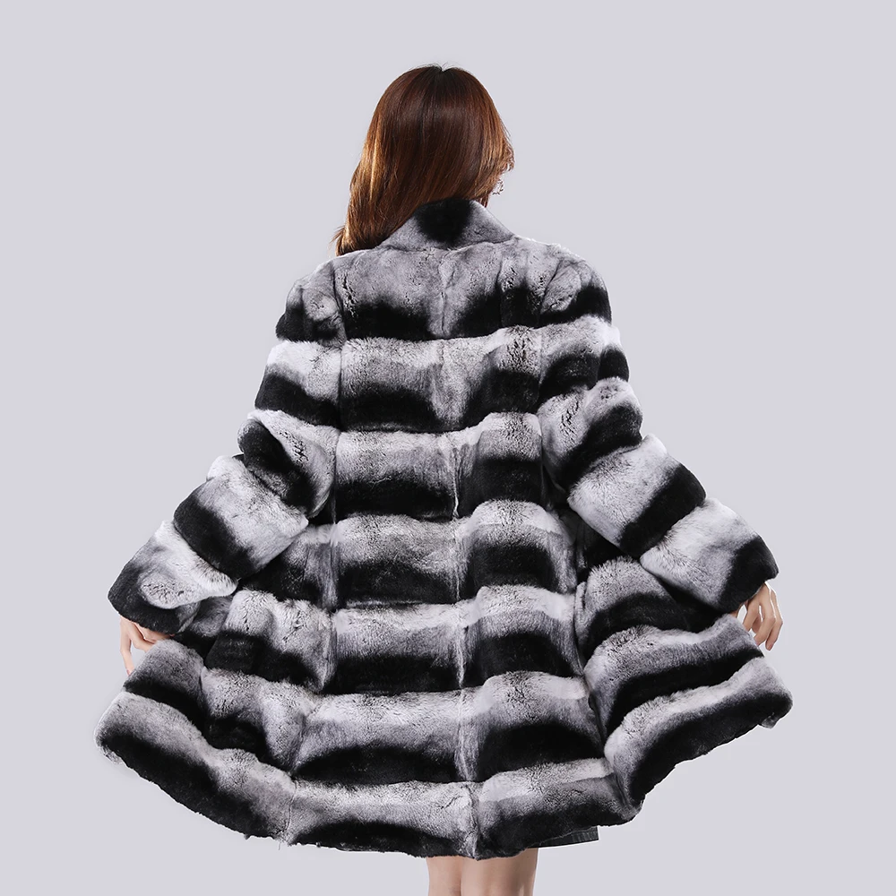 New Autumn Winter Real Genuine Rex Rabbit Fur Coat Women Full Pelt Real Rabbit Fur Jacket Fashion Fur Mandarin Collar Overcoats