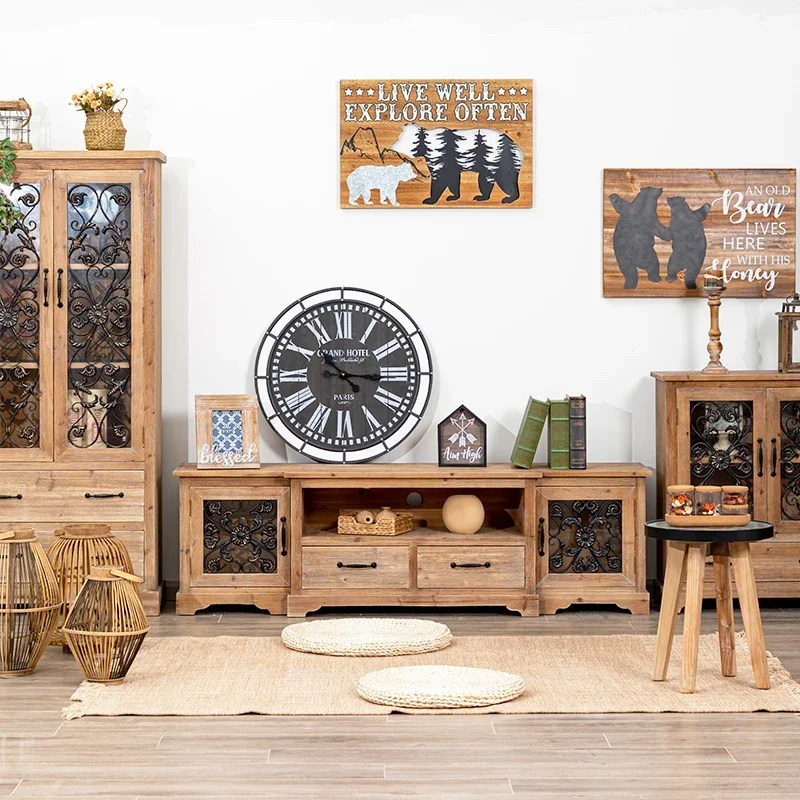 American Solid Wood Tv Cabinet for Living Room Reinforced Frame Non-Slip Feet Sturdy Construction Stable Structure