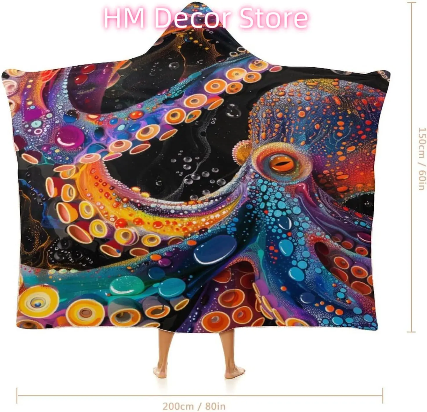 Octopus Gifts For Adults Wearable Hooded Blanket, Oversized Flannel Wearable Blanket With Hood, Octopus Decor Blanket
