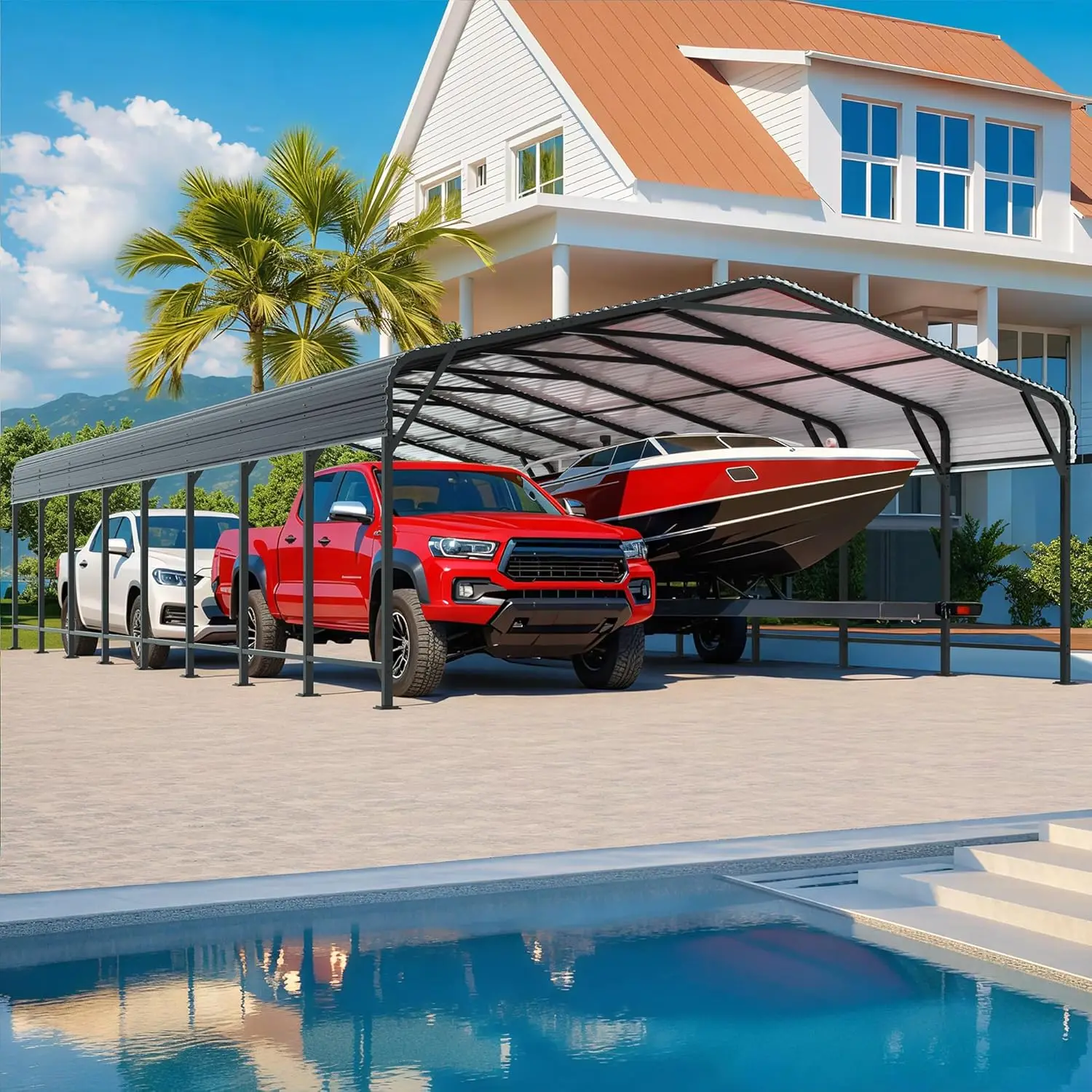 

VIWAT 10x15 ~ 20x40FT Многоразмерный металлический карпорт с усиленным основанием для уличного сверхмощного гаража, оцинкованное автомобильное укрытие для Graden Patio