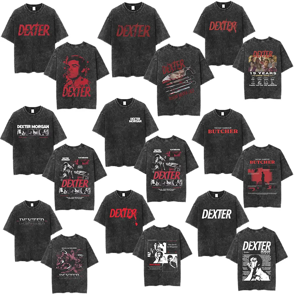 Koszulki TV Play Dexter Morgan Sprane Vintage Męskie Damskie Retro Oversize Krótki Rękaw Wysokiej Jakości Bawełna Casual T-shirt