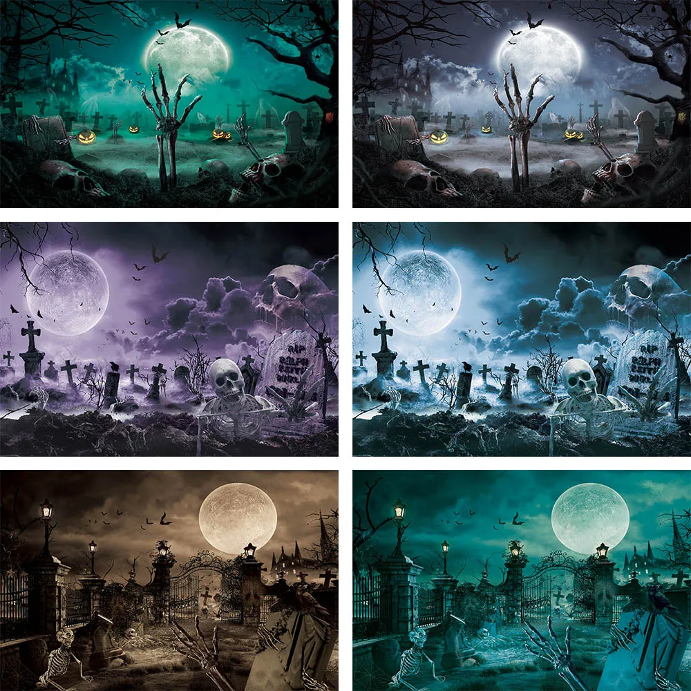 Mehofond Halloween Backdrop For Photography Tomb Palm Park Moon Forest Terrible Skeleton Night Party Photocall Backdrop Studio