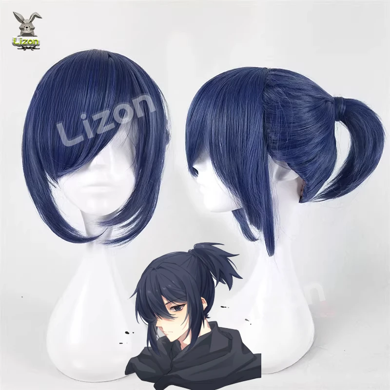 Anime Future City No.6 Nezumi 45cm Short Ponytail Anime Cosplay Wigs Blue Grey Mixed Wigs a wig cap