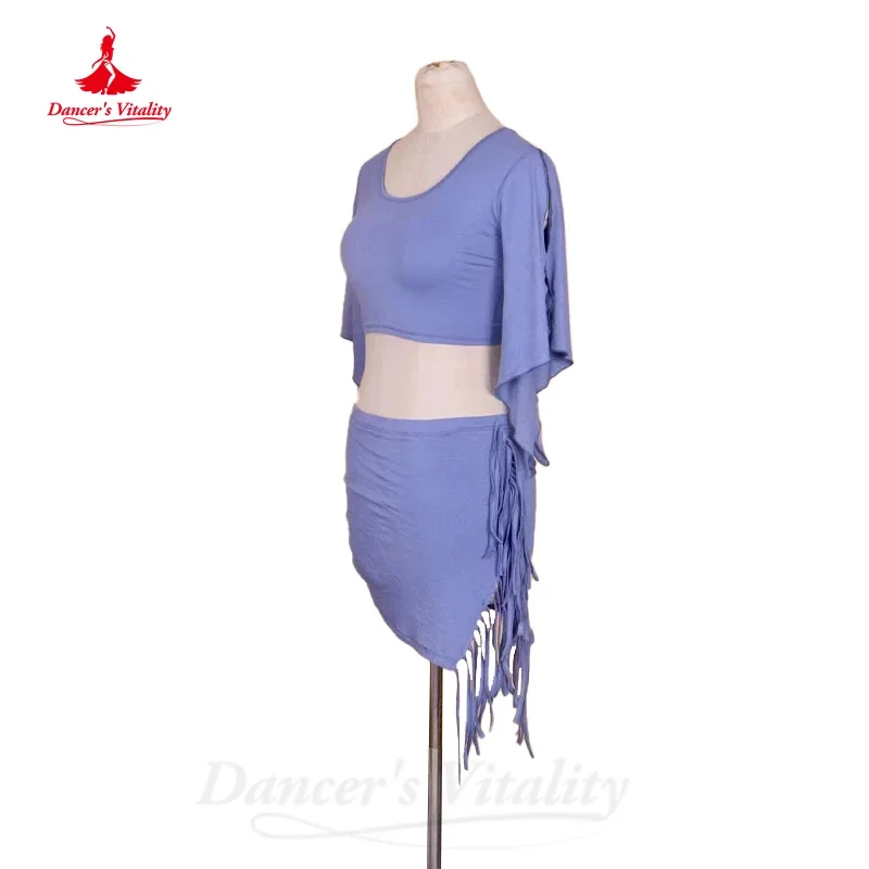 Ropa de práctica de danza del vientre para mujer, Top de manga corta Modal + falda, traje de danza Oriental femenina, conjunto de danza del vientre para niña, 2 uds.