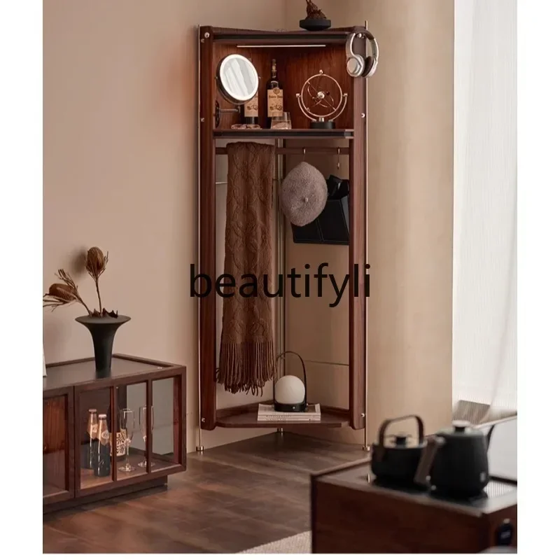 

Black Walnut Wood Vintage Style Solid Wood Corner Coat Rack Floor-standing