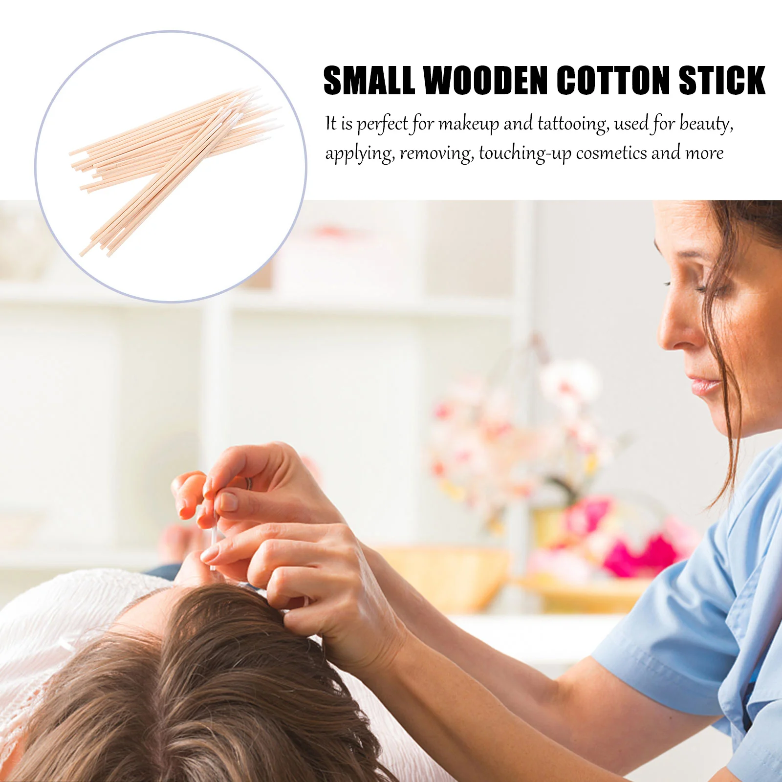 6Packs Professional Disposable Cotton Swabs Cuspidal Wooden Stick for Tattooing Makeup Precision Cleaning Application