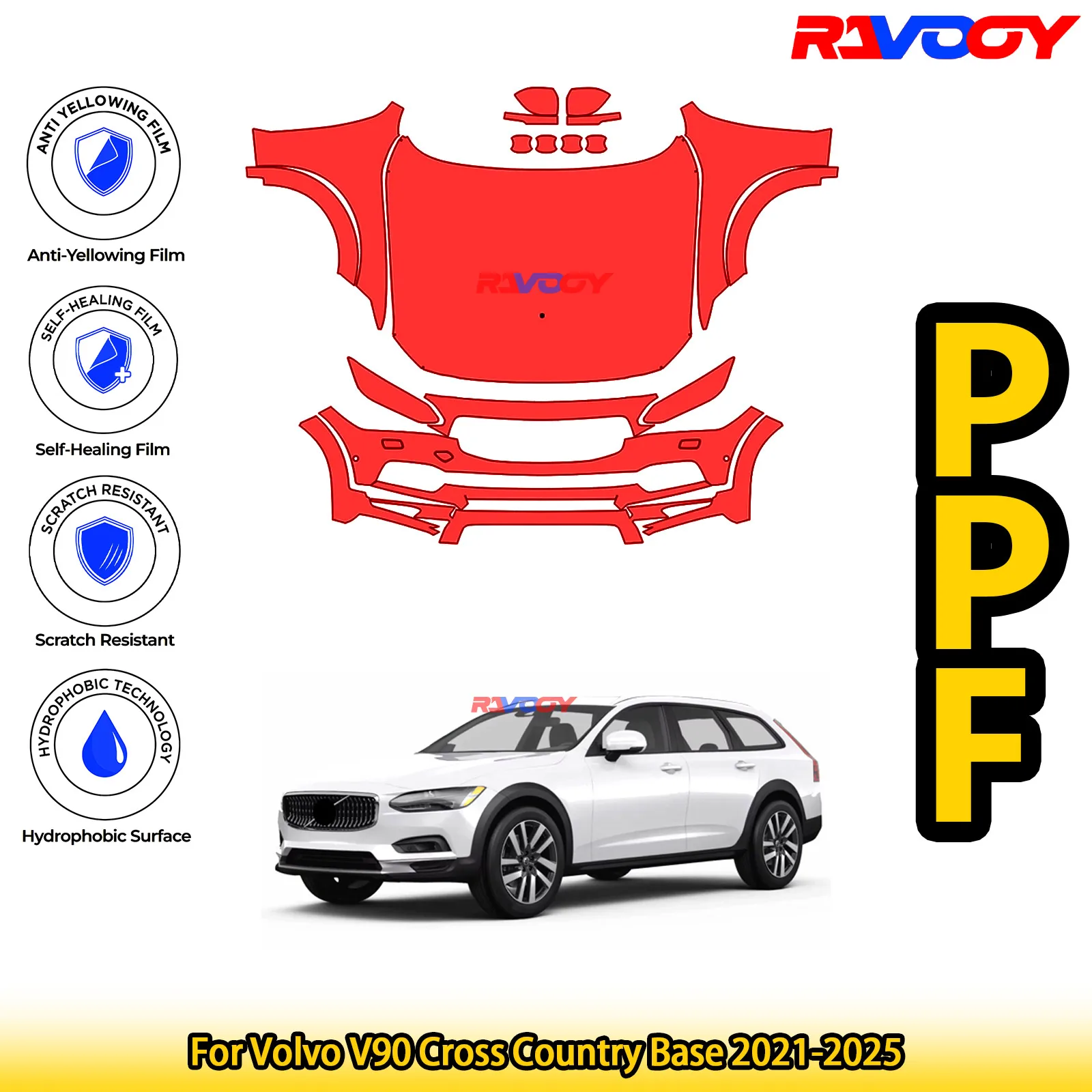 

For Volvo V90 Cross Country Base 2021-2025 Glossy Matte Black Precut front PPF Kit Paint Protection Film