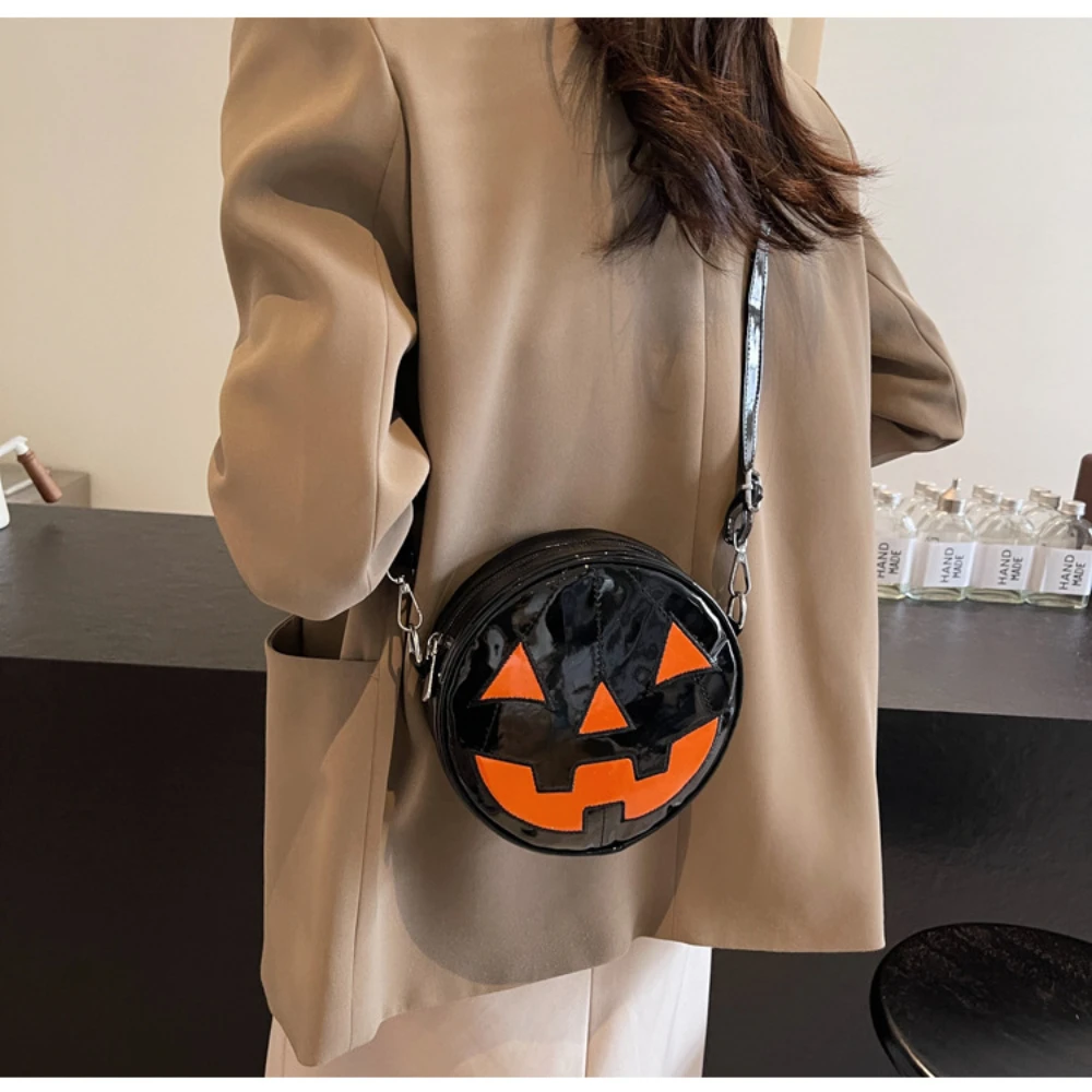 Adjustable Strap Satchel Round Pumpkin Crossbody Bag Pu Leather Bag High-Quality Devil Shoulder Bag For Travel Gifts For Mom