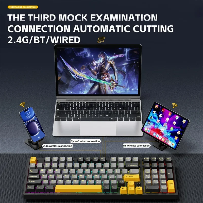 

K98 RGB Mechanical Switch Gaming Keyboard 2.4G/BT5.0/Wired Tri-Mode Connection Hot Swap Gaming Music Groove