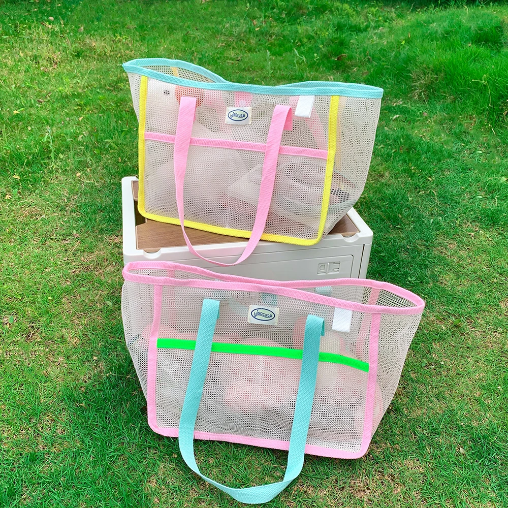 

Summer Mesh Beach Bag Large Tote - Drainable Waterproof Shower Pool Bag, Extra Large Capacity Shoulder Bag for Women, Girls