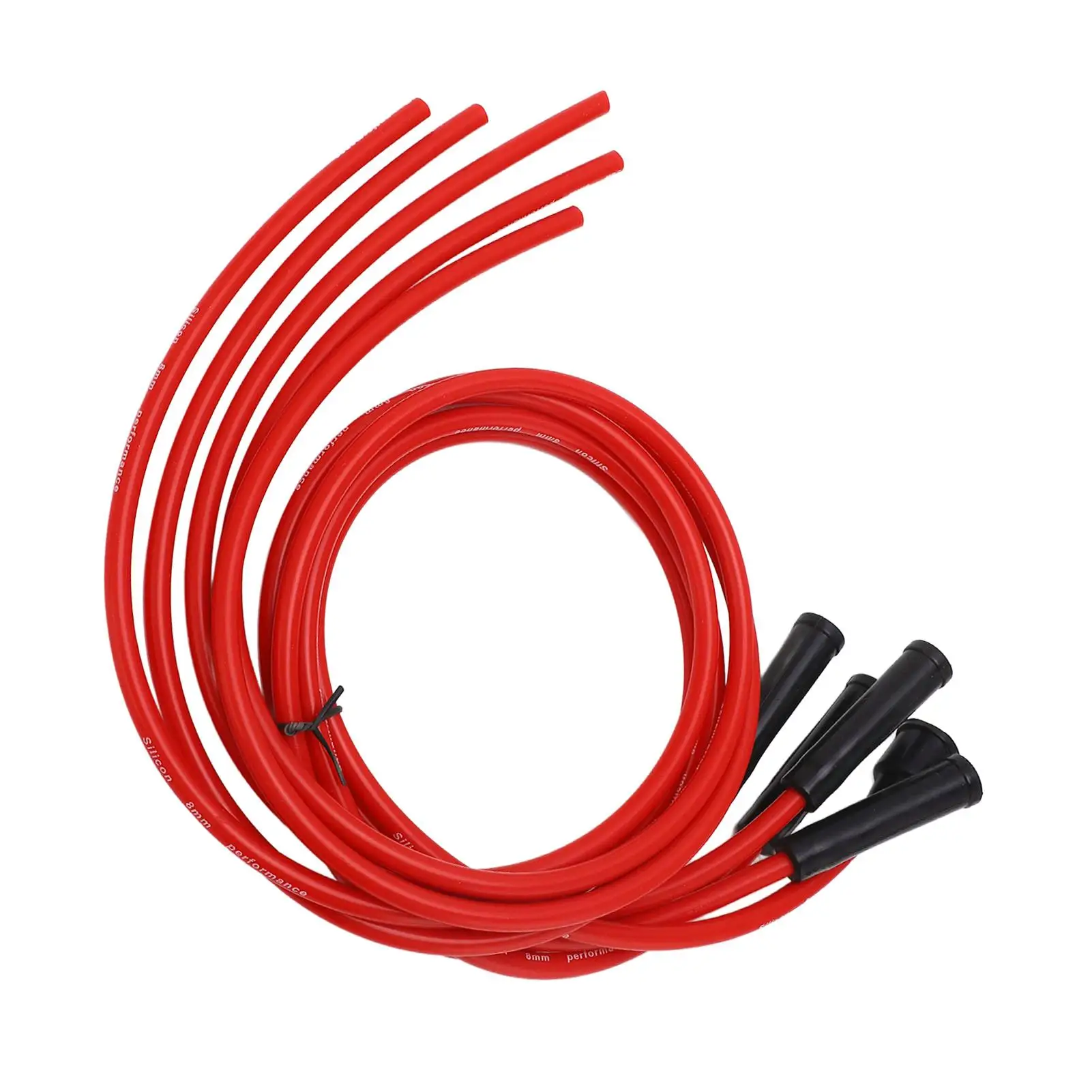 Red 8mm High Performance Spark Plug Ignition Wire Set - 3.3ft Metal Silicone for 4 Cylinder Classic Cars