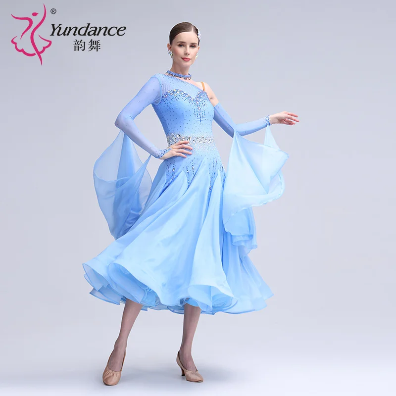 

B-24121 New Women Modern Dance Rhinestone Color Diversity Dress Ballroom National Standard Waltz Competition Performance