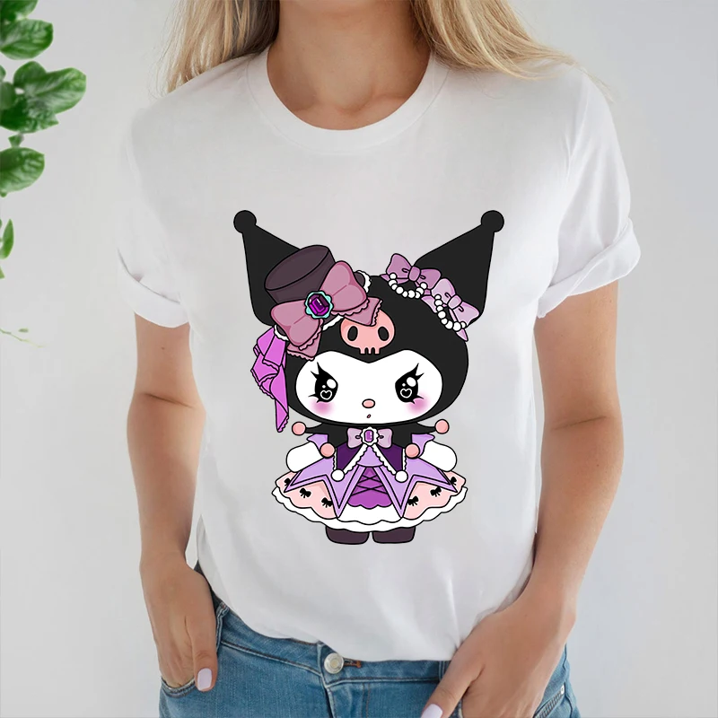 Kuromi Princess Dress Printed Women's Cotton T-Shirt Casual Short Sleeve Personalized Top