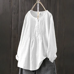 Cotton Linen Oversize T-shirt For Women Loose Blouse Vintage Pullover Shirts Tees Y2K Tops Elegant Summer Female Clothing