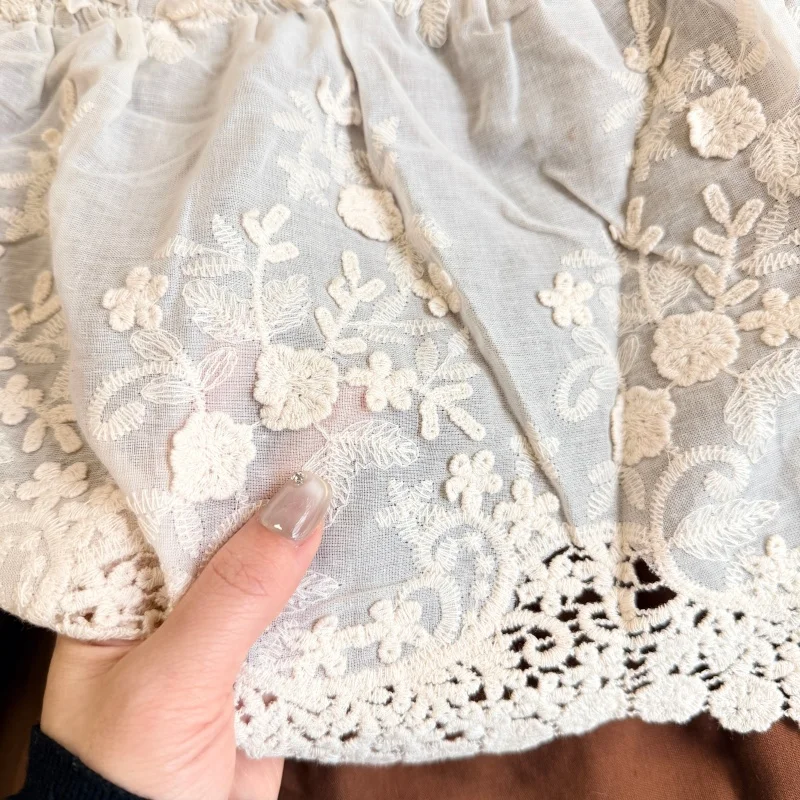 Boutique Kids Summer Clothes Baby Girls Lace Stitching Dress Toddler Lolita Slip Dress Kawaii Brown Linen Dress Cotton 1-7y