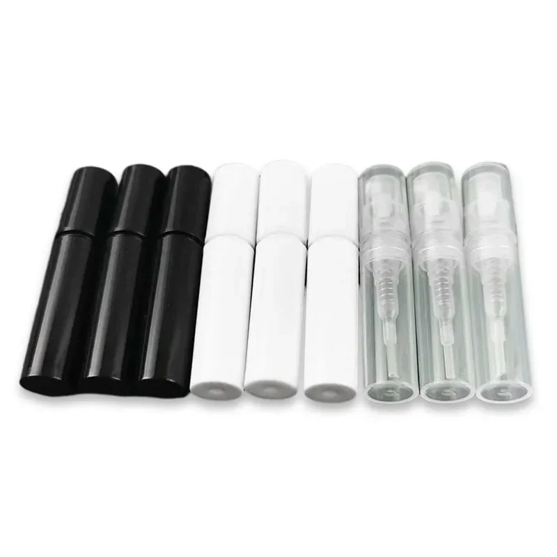 200Pcs 2ml Plastic Spray Bottle Black White Transparent Fine Mist Spray Perfume Sample Vials Atomizer Refillable Bottles Sprayer