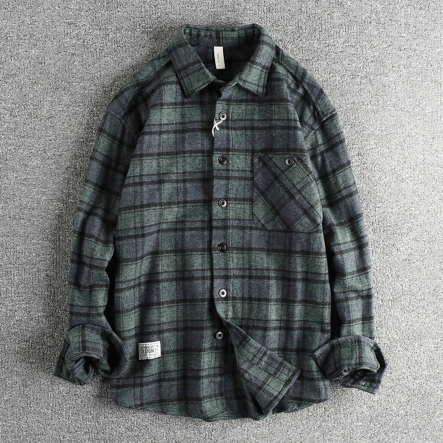 

100% Cotton Heavy Retro Woolen Plaid Shirt Men's Spring and Autumn American Casual Long Sleeve Shirt