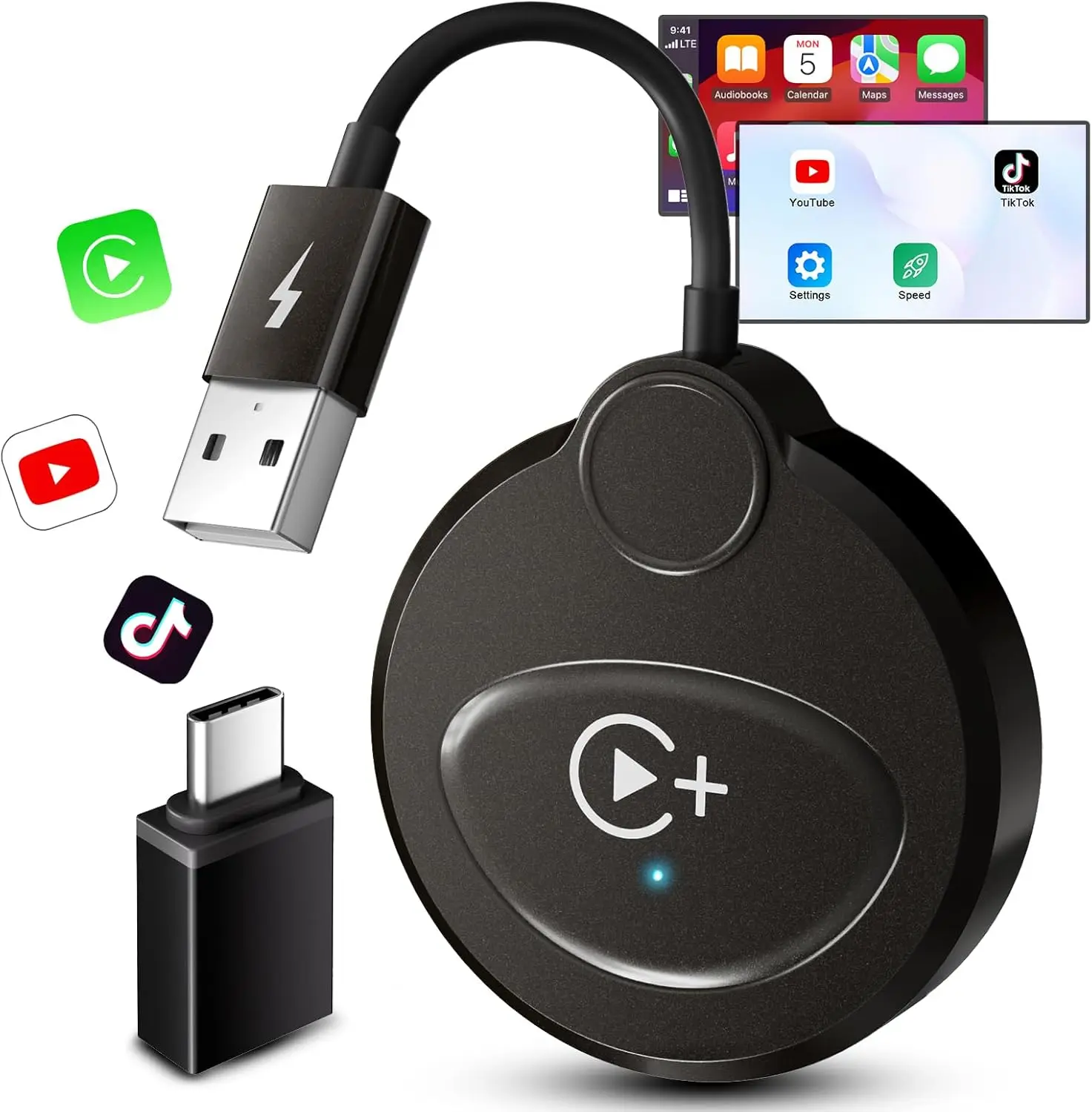 

Wireless CarPlay Adapter for iPhone, Supports YouTube, Netflix, TikTok – Easy Plug & Play, Golden