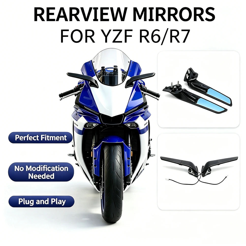 Race Style Wing Mirrors For Yamaha YZF R6 R7 Motorcycle Adjustable Rotating Rearview Mirror Anti-Glare With LED Rearview Mirrors