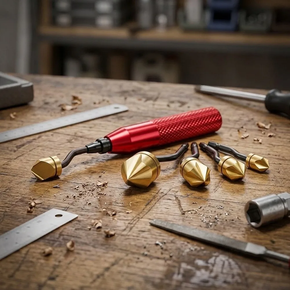 5-Piece Chamfering Tool Set Designed for Precise Deburring and Chamfering on Wood Aluminum PVC and Metal Pipe Surfaces