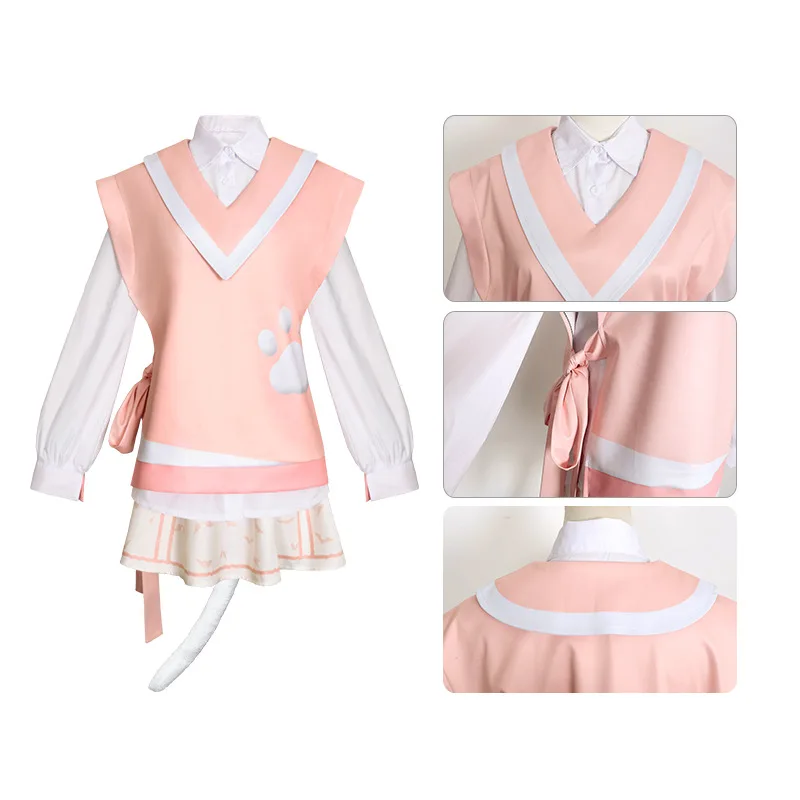مشروع Sekai Miku تأثيري Mizuki Akiyama Momoi Airi زي Amia الوردي لطيف القط تنورة مجموعة سترة قميص الجوارب الذيل الزي شعر مستعار