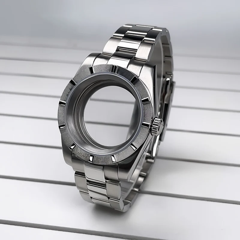 39mm NH35 Case  Stainless Steel Watch Case with Sapphire Glass Striped Bezel for NH35 NH36 Movement SK Mod Replacement Parts