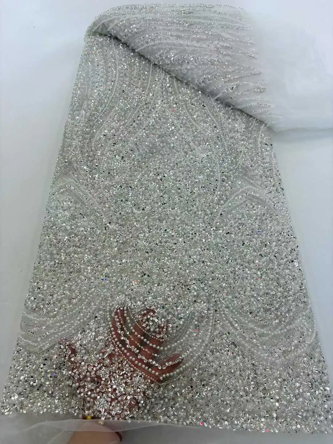 Elegant Groom African Sequin Lace Fabric 2025 High Quality French Nigerian Exquisite Beaded Lace Fabric For Sewing Wedding Dress