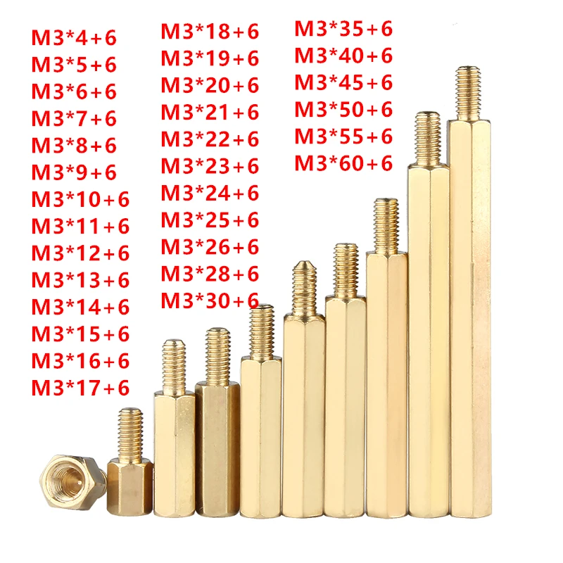 M3 gwint M3 * L + 6mm Hex podkładka dystansowa z mosiądzu śruba filar PCB komputer płyta główna do komputera mężczyzna kobieta dystansowe Spacer