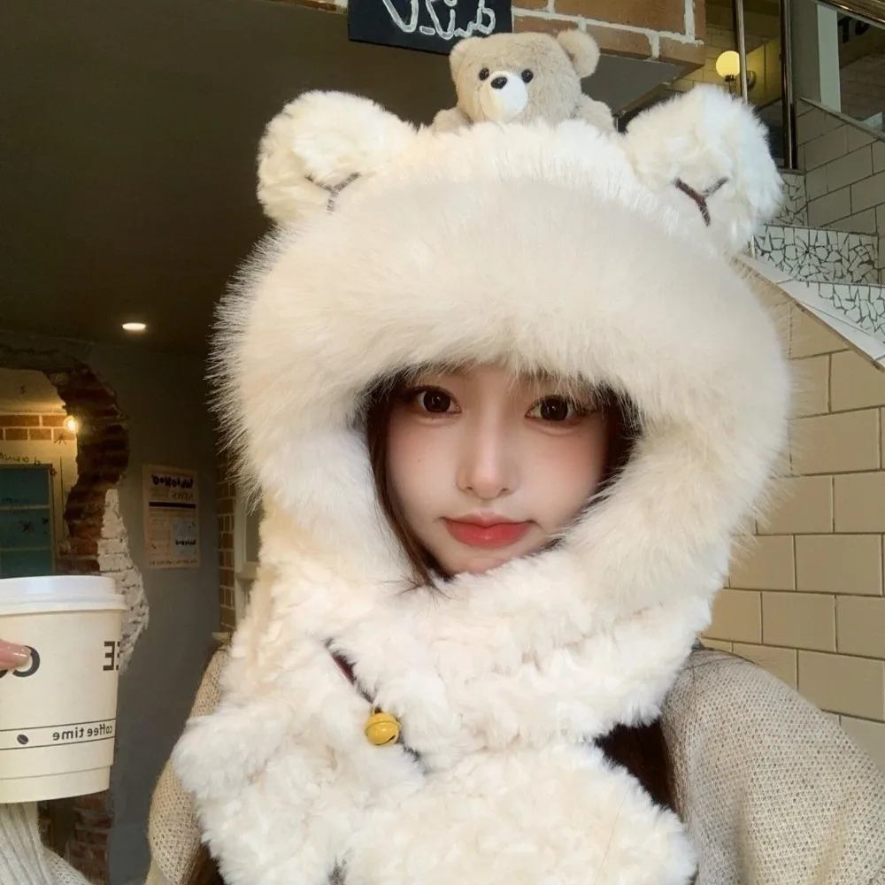 2 Piece Polyester Hat Scarf Set 56cm-60cm Head Circumference Warm Lining Thick Warm Trapper Hat Windproof Thick Insulation