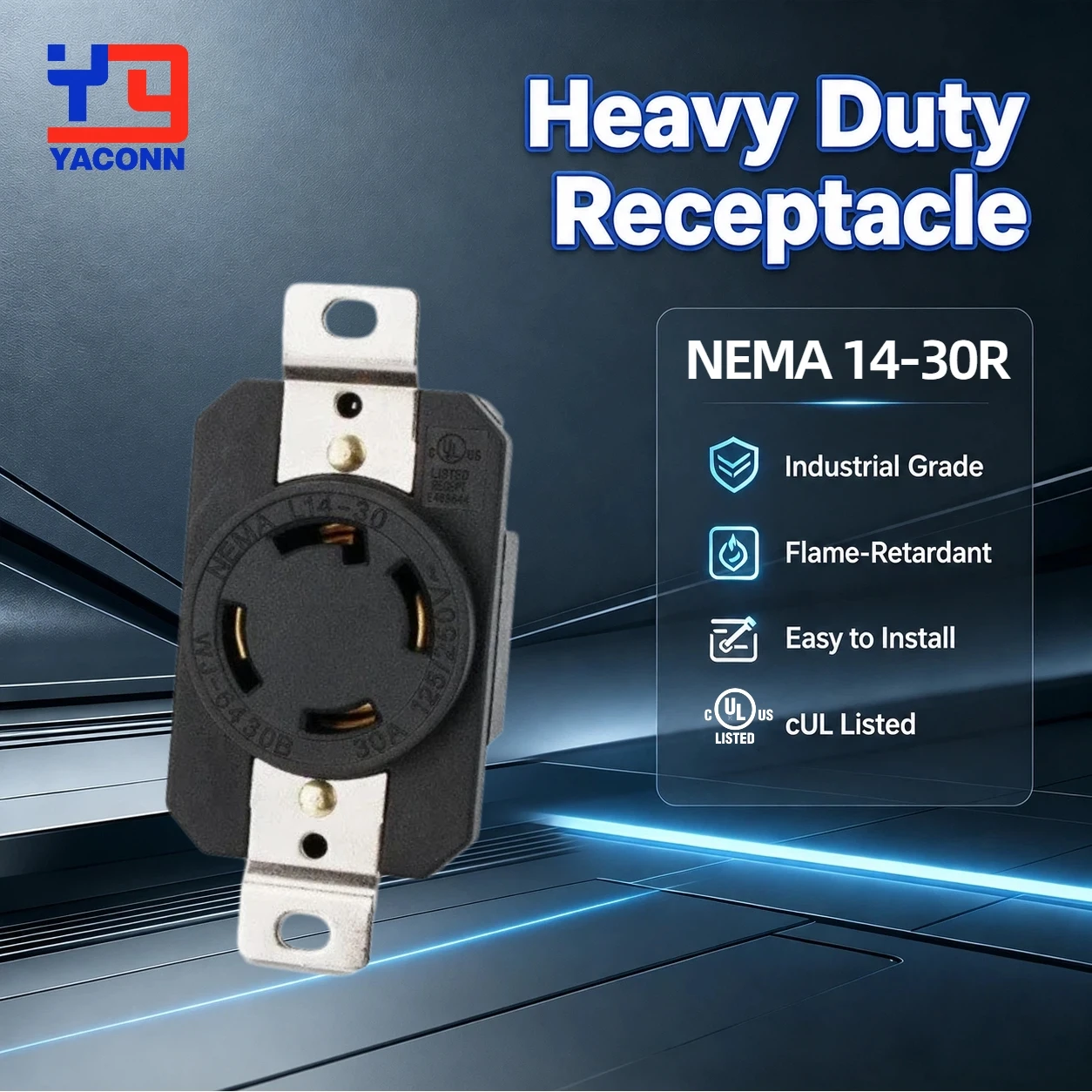 NEMA L14-30R Flush Mounting Locking Receptacle, Twist Lock Outlet for Generator, 30A 125/250V 3 Pole 4 Wire Industrial Socket