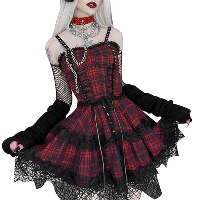 Sexy Red Plaid Goth…