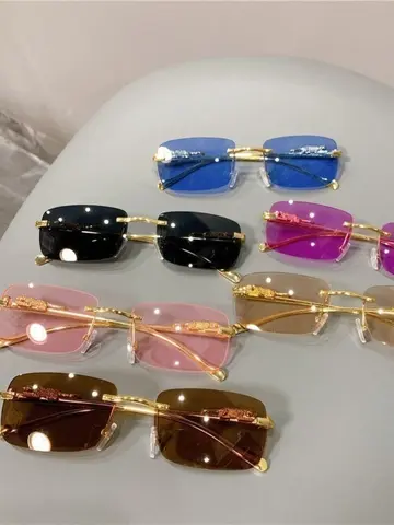 Retro Korean Sunglasses Seaside Cheetah Decorative Frameless Glasses Anti UV400 Gradient Cut Lens Elegant
