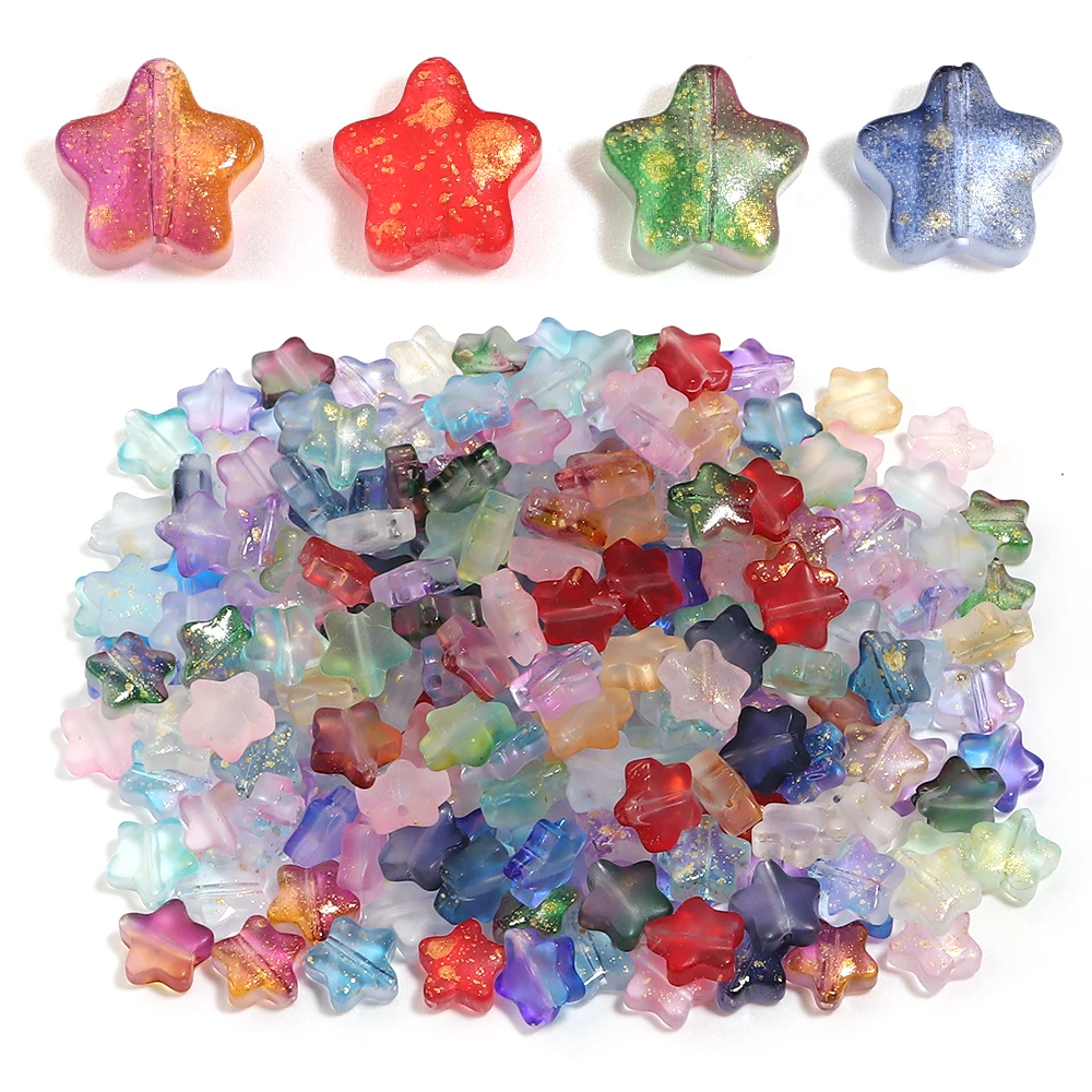 50 Stück 8mm Mattierte Farbverlauf-Lampwork-Sternperlen aus Tschechischem Glas, Lose Abstandsperlen für Schmuckherstellung, Handgemachtes DIY