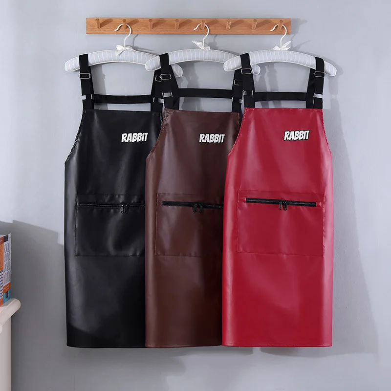 PU Leather Waterproof Apron Strap Adjustable Anti-Fouling Oil-proof Cafe Restaurant Cooking Cleaning Apron