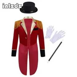 Girls Boys Magician Costume Long Sleeve Tassels Shoulder Circus Ringmaster Tuxedo Halloween Carnival Cosplay Tailcoat Jacket