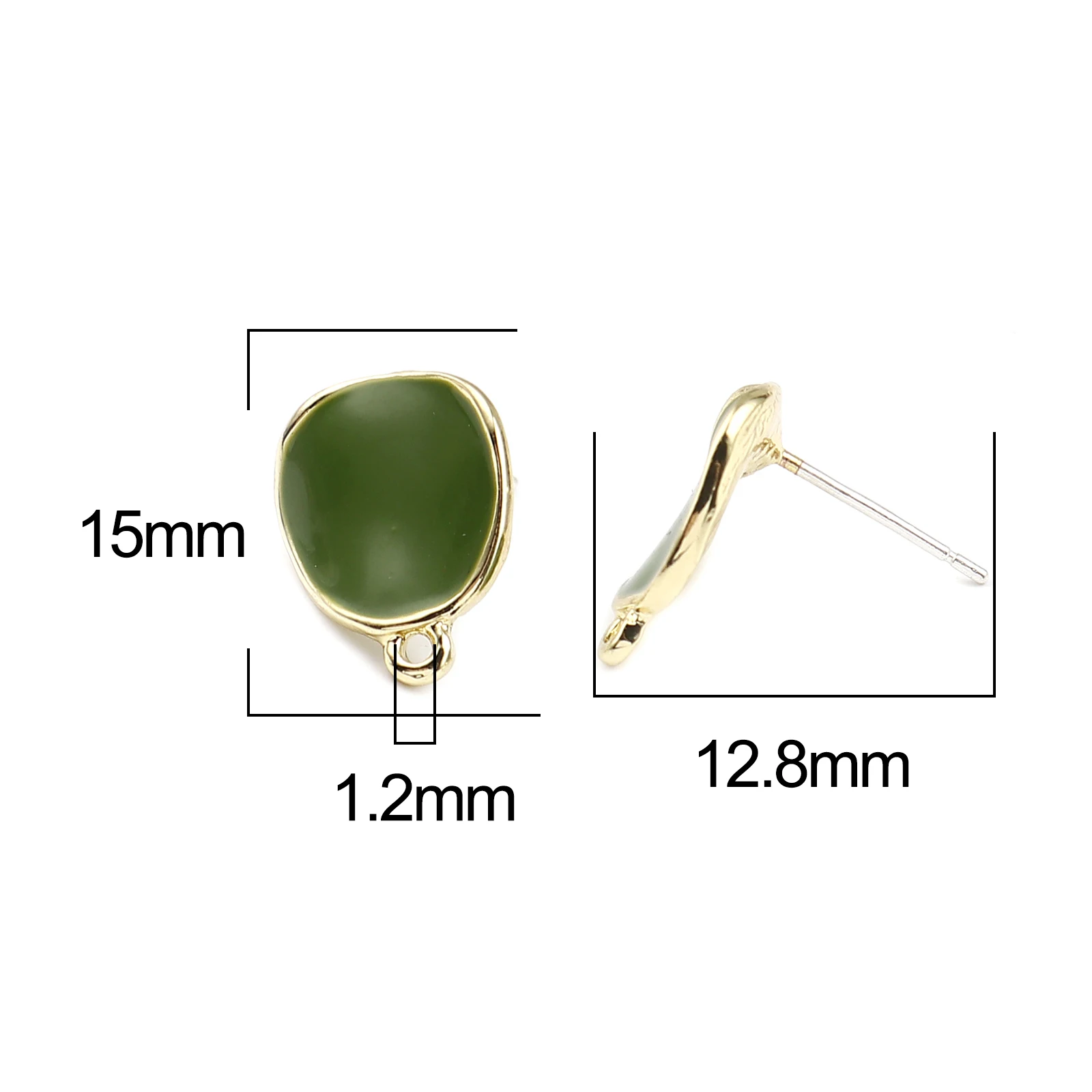 Doreen Box Fashion Ear Post Stud Earrings Findings Irregular Gold Color Green Round Enamel Handmade DIY Jewelry 15x12mm, 2Pairs