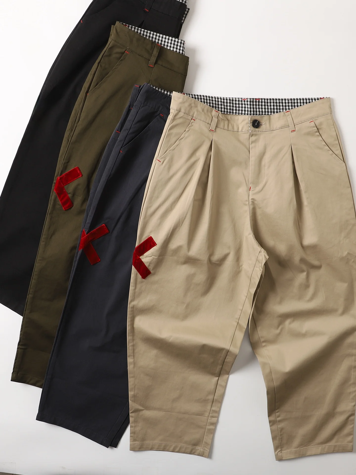 

Мужские повседневные брюки свободного кроя из хлопка с двойными складками, однотонные, прямые, модные, для молодежи