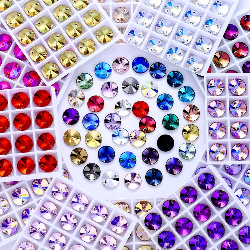 

QIAO 42Colors Rivoli Crystal Glass Top Quality Flatback Sewing Stones Sew on Rhinestones For Needlework Bags Garment Strass DIY