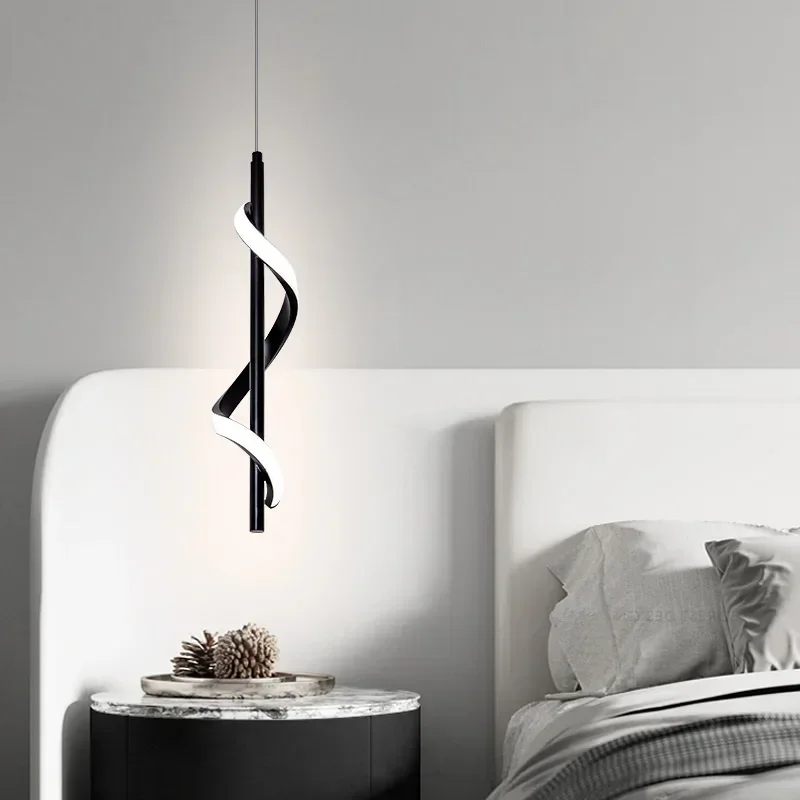 

Nordic LED Bedside Pendant Light For Bedroom Dining Room Ceiling Chandelier Creative Spiral Home Indoor Living Room Hanging Lamp
