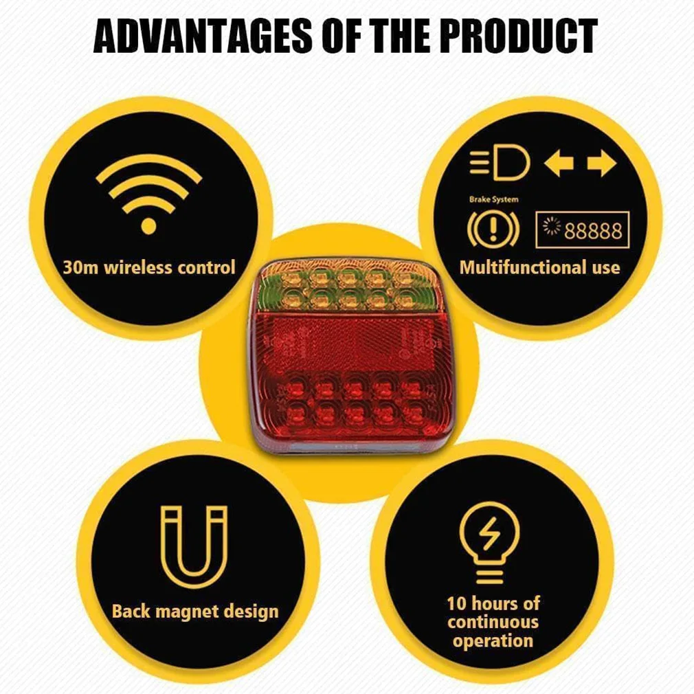 Wireless Signal Warning Brake Taillight Lamp Trailer Lights Bright LED Rechargeable Towing Tail Light Kit For Caravan RV Camper