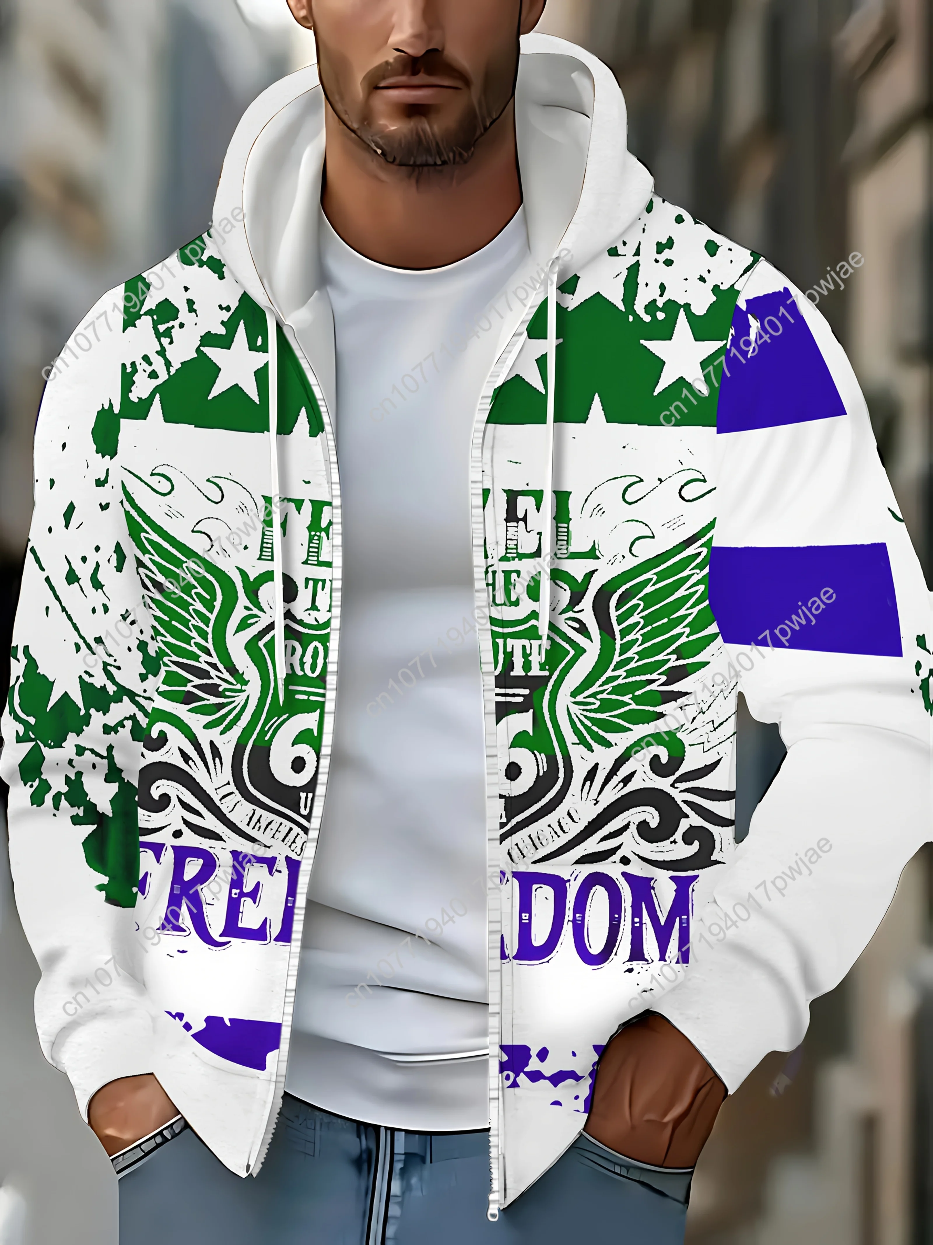 Herren-Sweatshirt mit langen Ärmeln, Reißverschluss, Buchstaben-Aufdruck, Kapuzenpullover, lässige Outdoor-Jacke für Herbst und Winter mit Kordelzug und Taschen, Everyd