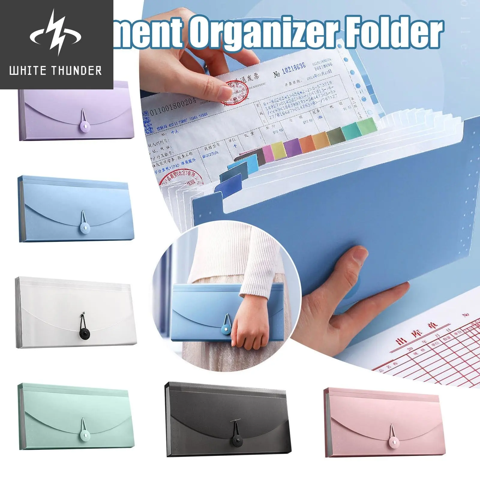 13 Grids Portable File Folder Document Bag Expanding Pocket Card Holder Bill Receipt File Sorting Organizer Office Supplies