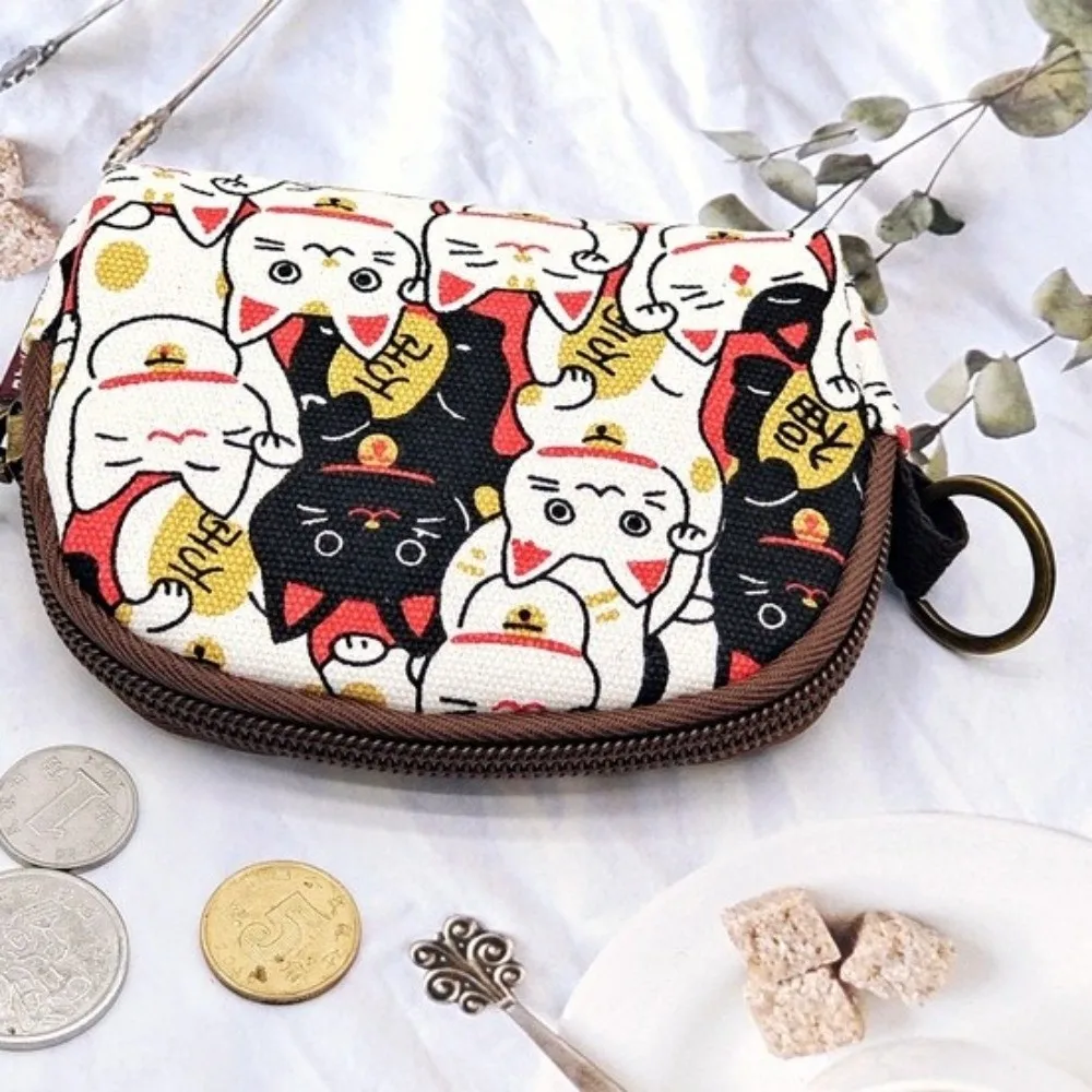 المحمولة خمر مطبوعة محفظة نسائية للعملات المعدنية القط قماش تغيير المال المنظمون سستة حقيبة التخزين حقيبة مستحضرات تجميل صغيرة النساء الفتيات