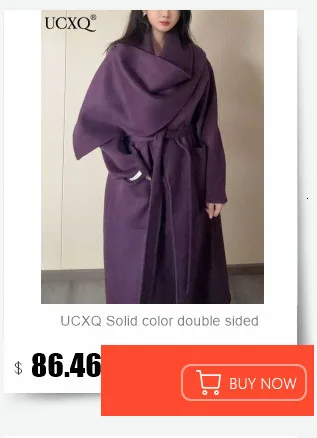 UCXQ Elegant OL Office Lady Overcoats Fur Patchwork Long Sleeve Woolen Coat Beautiful Women's Clothing Jacket Autumn 2025 Winter 9 S0799455c4d2d4044b5693c4038b90a01a
