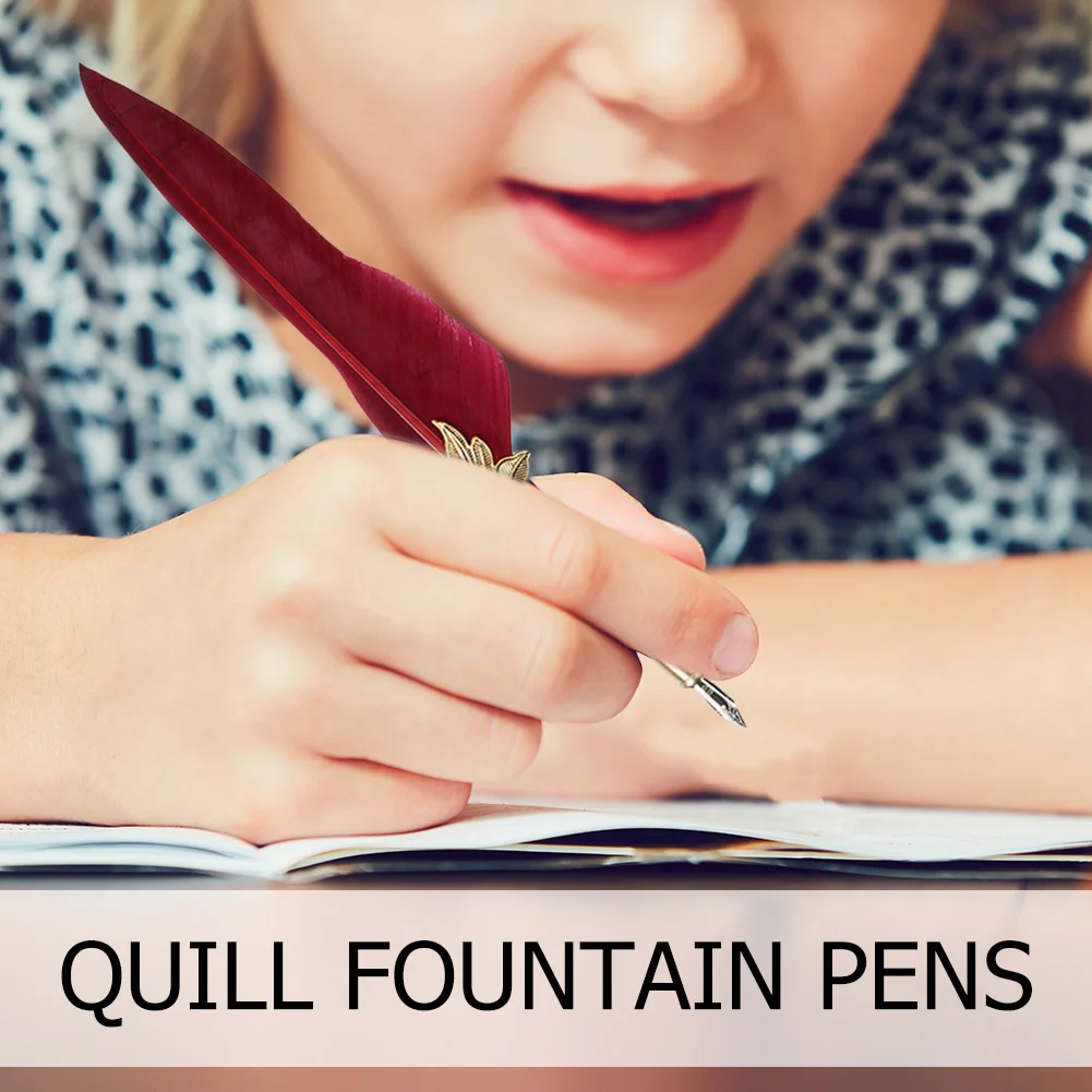 خمر ريشة تراجع الحبر مجموعة حامل القلم النحاس مع 5 المناقير ريشة القلم الحبر مجموعة استبدال المقالات الزخرفية للرجال النساء الهدايا #6