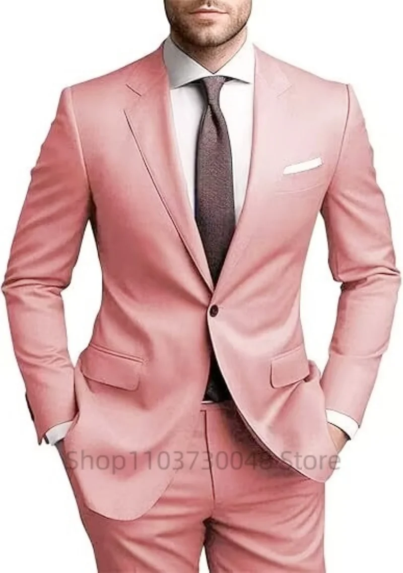 Smart Casual Men's Suit Notch Lapel One Button Jacket Pants Groom Wedding Prom Party Dinner Tuxedos Business 2-Piece Suits Set