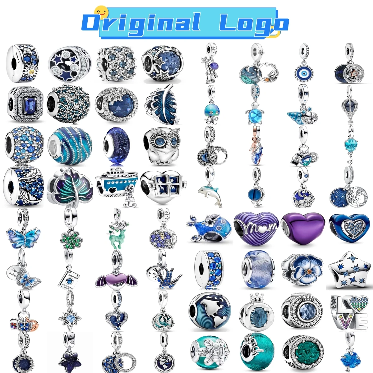 Blue Star Moon clip Owl Flowers Charms Fit Pandora 925 Original Charm Bracelet Women 925 Silver