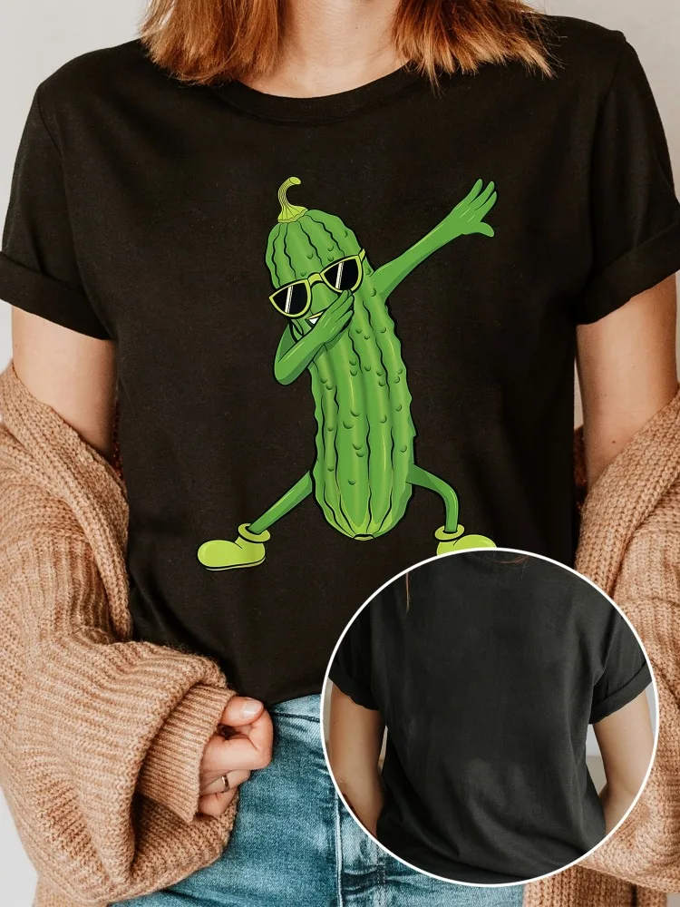 

Women's Dance Cucumber Cartoon Print Short-Sleeve T-Shirt Fashion Eyewear Design Crew Neck Casual Top Fun Pattern T-Shirt