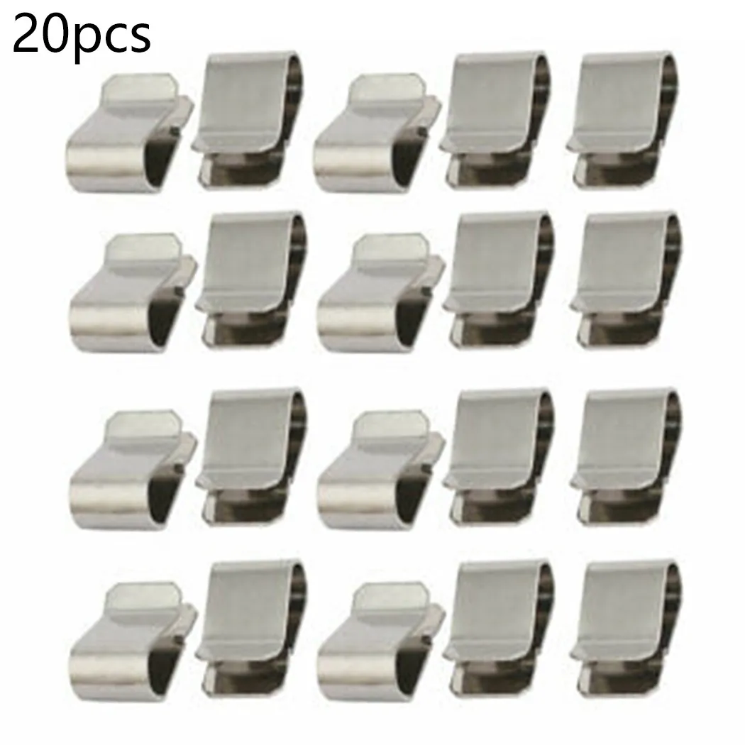20pcs Stainless Steel Cable Clip Silver Tone Solar Photovoltaic Parts Accessories Cable Clip Wires Clamp